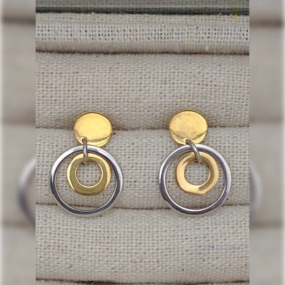 Stainless steel earrings gold disc stud silver hoop gold hoop - Picture 4 of 7